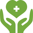 Health symbol with heart and hands